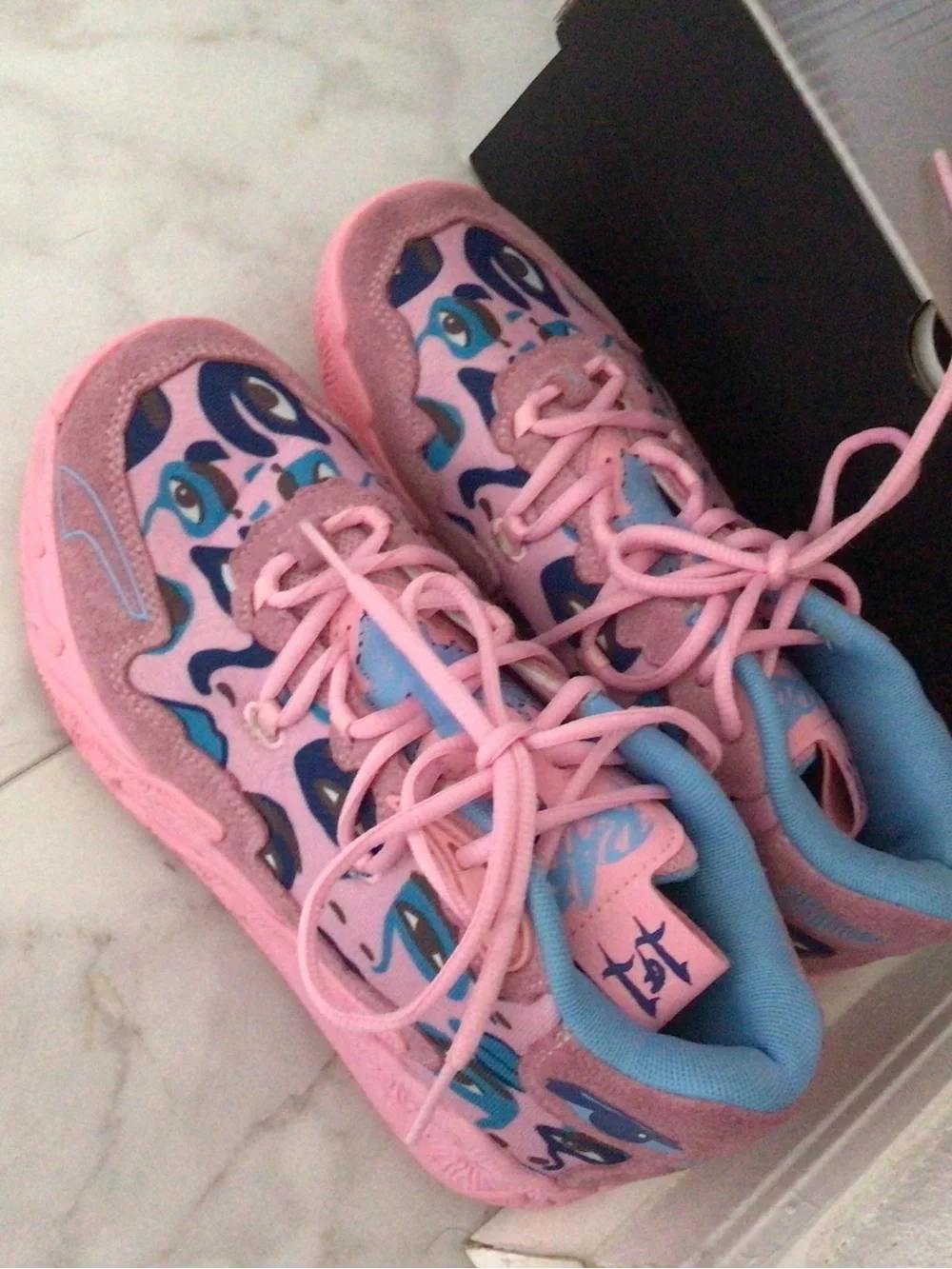 Puma Kids Pink and Blue Patterned Sneakers